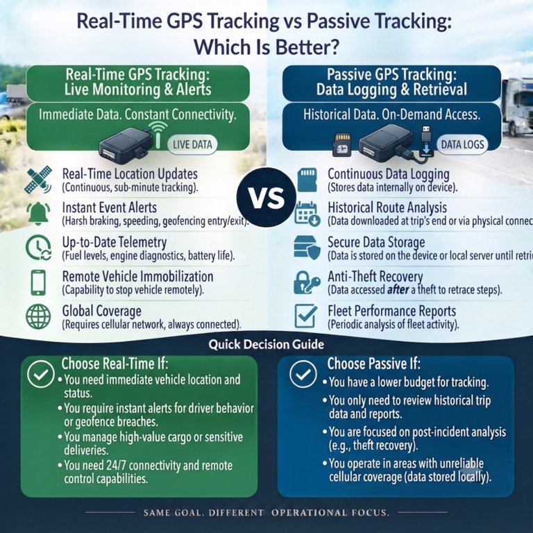 Read more about the article Real-Time GPS Tracking vs Passive Tracking: Which Is Better?