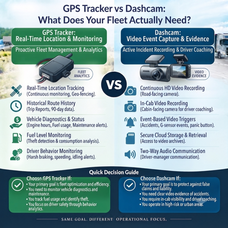 Read more about the article GPS Tracker vs Dashcam: WhatDoes Your Fleet Actually Need?