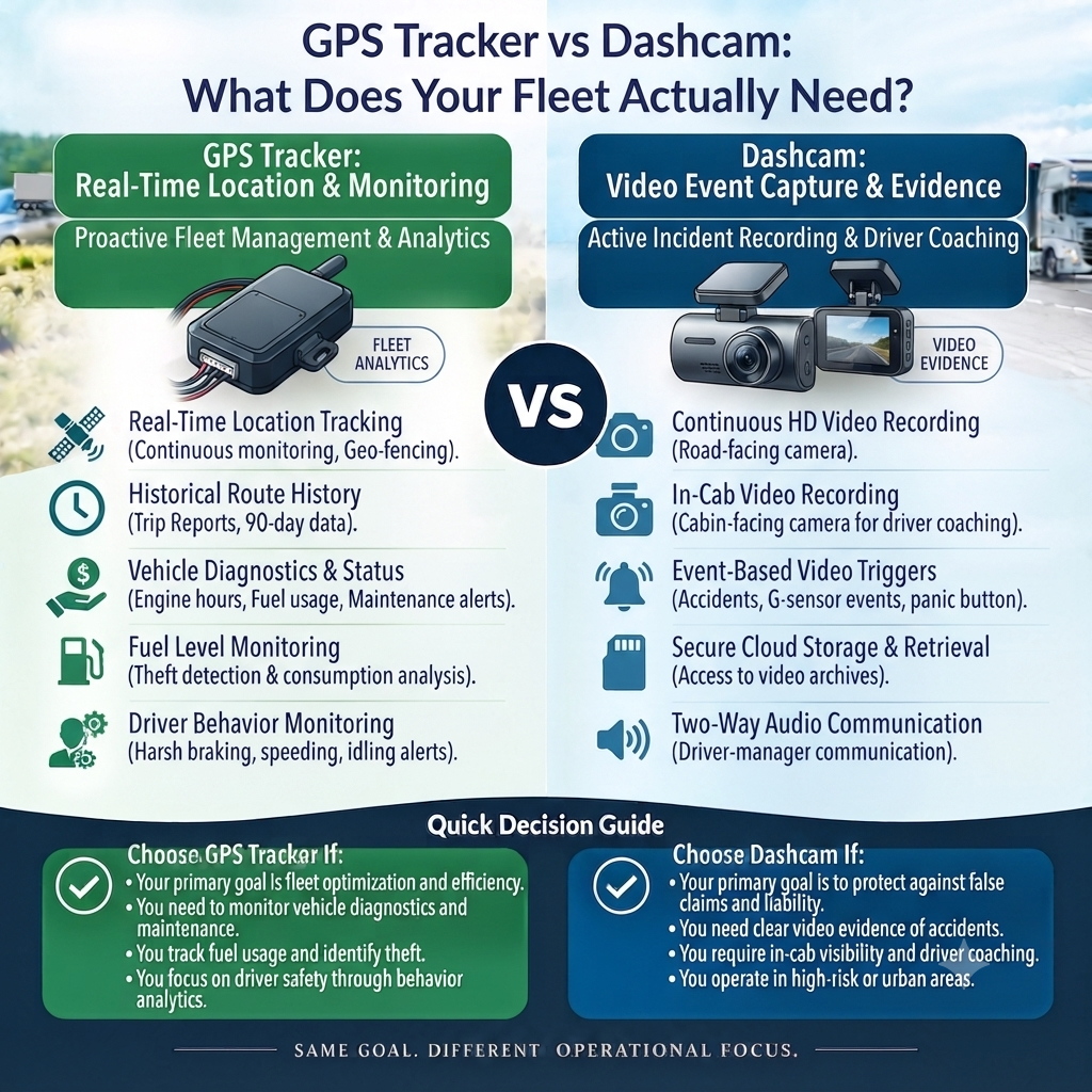 You are currently viewing GPS Tracker vs Dashcam: WhatDoes Your Fleet Actually Need?