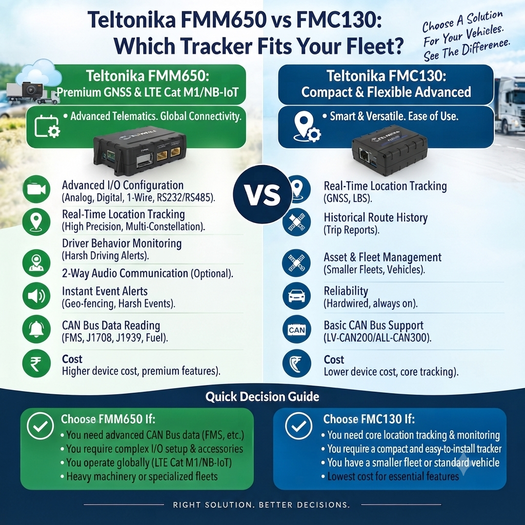 You are currently viewing Teltonika FMM650 vs FMC130: Which Tracker Fits Your Fleet?