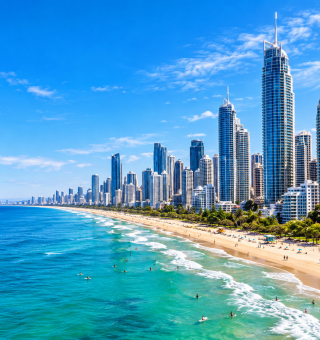Sunlit Coastal Skyline and Beach